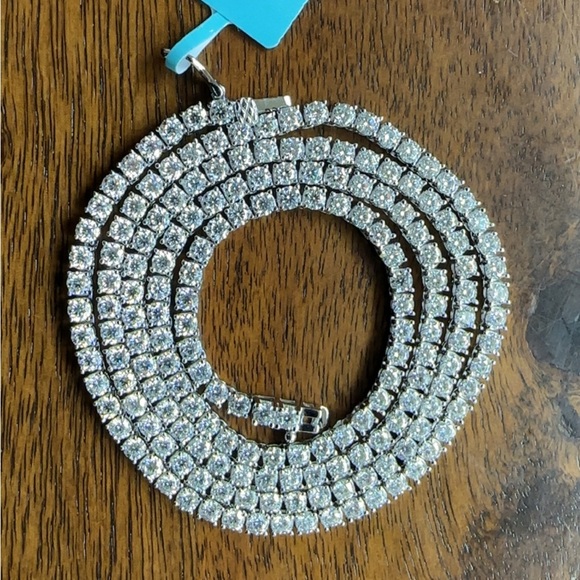 Elegant Moissanite Tennis Silver Necklace 24” 3MM